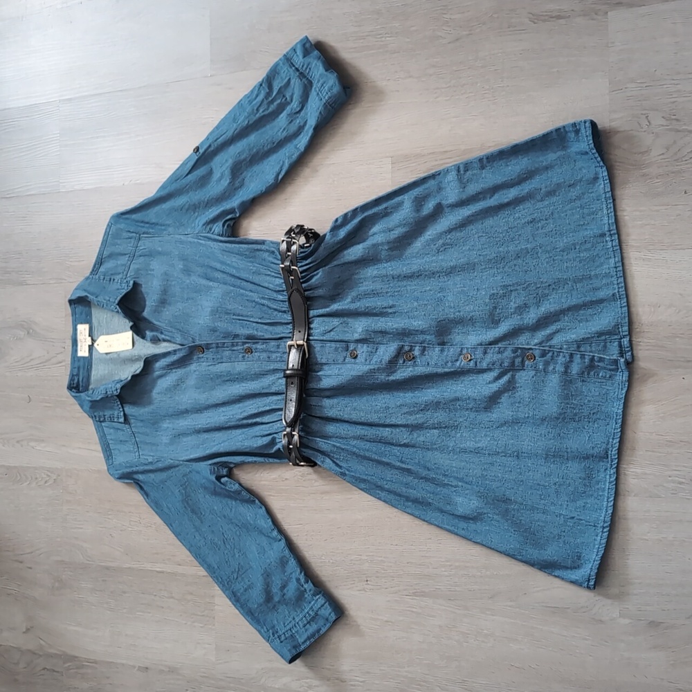 NWT Button Up Denim Dress with Detachable Black Belt / Size Small